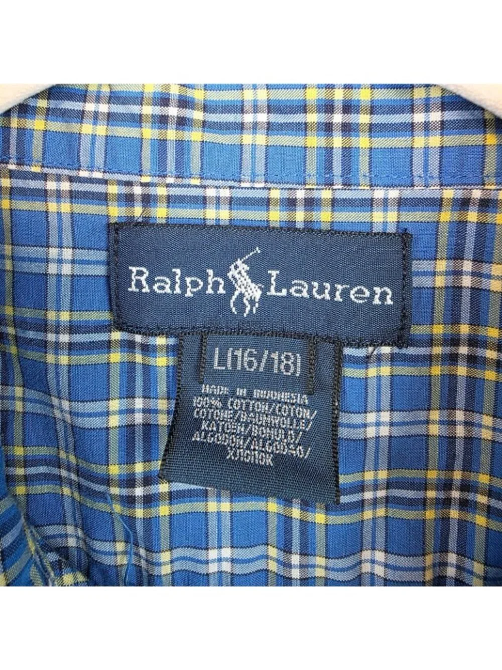 Ralph Lauren Shirt Boys Large 16/18 Blue Plaid Long Sleeve Button Up Casual